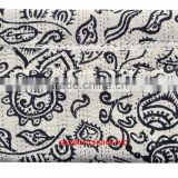 Indian Handmade Quilt Twin Kantha Bedspread Cotton Blanket Black Flower Jaipur