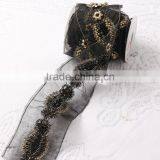 100% Handmade Garment Accessories Black and Gold Color Wholesale Beaded Lace Trim thumbnail-2