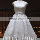 Newest Style Sleeveless Appliqued Sash Patterns Of Lace Tea Length Wedding Dresses thumbnail-2