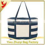 Cotton Canvas Natural Tote Bag With Strips Print thumbnail-3