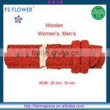 FS FLOWER - European Style Red Woolen Leather Watch Band Women's 16mm, 18mm, 20mm