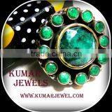 Mughal Antique Big Kundan Ring In Green thumbnail-1