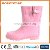 High quality pink solid with buckle ladies rain boots