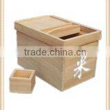 Japanese Sliding Lid Decorative Finished Wooden Rice Bucket for Kitchen Cabinet thumbnail-1