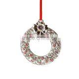 14K White Gold Plated Metal Xmas Ornament With Pink Crystals From Swarovski