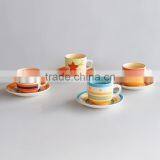 Set of 4 Cup and Saucer With Hand Painting, Ceramic Handpainted Cup and Saucer Set thumbnail-1