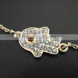 Rhinestone Paved Hamsa Hand Fatima Hand Evil Eye Charm Bracelet High Quality Goldfill Chain Bracelet thumbnail-3