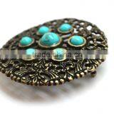 3.5 Inch Round Hot Sale Embellished Buckle for Belts, Zinc Alloy Embellishment Design With Turquoise thumbnail-3