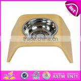 High Quality Double Stainless Steel Pet Bowls Wooden Dog Feeder W06F046 thumbnail-3