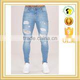 2016 Vintage Men's Straight Fit Ripped Washed Selvedge Light Blue Denim Jeans thumbnail-1