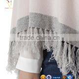 Strips and Tassel Knitted Cashmere Poncho Shawl thumbnail-5