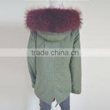 Myfur Latest Purplish Red Real Raccoon Fur Hood Faux Fur Lining Parka Wholesale thumbnail-5