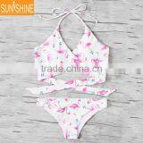 Crossfit High Cut Swimwear Flamingo Vintage Printing Bandage Bikini thumbnail-1