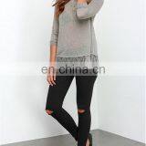 Wholesale 2016 New Fashion Lace Blouse Designs Lady Long Sleeve Sexy Floral Print Grey Blouse thumbnail-2