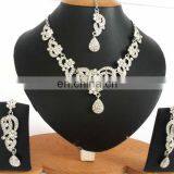 INDIAN LATEST DESIGNER AMERICAN DIAMOND SILVER PARTYWEAR JEWELRY NECKLACE EARRINGS SET