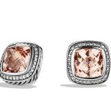 Silver Jewelry 11mm Albion Earrings with Morganite and Diamonds(E-069)