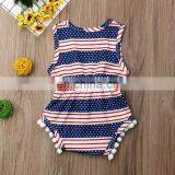 Newborn Baby Girl & Boy Summer Romper Clothes Infant Baby Girls Dot Striped Romper Tassel Romper Clothes JULY 4TH thumbnail-4