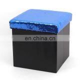 Wholesale Sequins Modern Simple Fabric Living Storage Ottoman Box Faux Leather Ottoman thumbnail-1