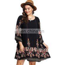 Plus Size Clothes Women Bohemian Style Print Floral Clothing Beach Casual Dress thumbnail-1