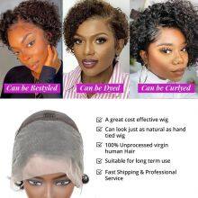 Short Kinky Curly Human Hair Lace Frontal Wig Pixie Cut Wig Human Hair 13X4 Lace Front Natural Brazilian Hair Wigs For Women thumbnail-3