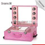Fashional Design Pink Lighted Mirror Cosmetic Makeup Beauty Trolley Carring Case thumbnail-3