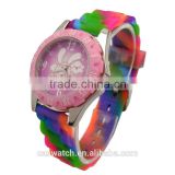 Cheap rubber timepieces, child's rainbow silicone watch, pink case hotsale teen's watch
