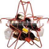 Rustic Star 5 Bottle Wine Rack With Glass Holders Table Top thumbnail-1