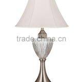 Modern hotel metal table lamp with ribbed glass body