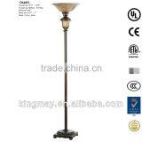 Antique Uplight Torchiere Floor Lamp With Dual Glass Shade