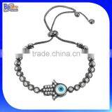 Adjustable Black Gun Gold Plate Hamsa Bracelet 925 Sterling Silver Cubic Zircon Pave Turkish Hamsa Hand Evil Eye Tennis Bracelet thumbnail-1