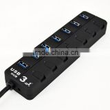 High Capacity usb por hub, 7 port usb hub 3.0 with individual on/off switches and LED Lights for computer accessories
