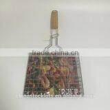 Barbecue Grill Rack Stainless Steel Non-stick BBQ Grilling Basket Tools With Wooden Handle thumbnail-3