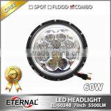 60W Round 7inch LED Headlight Replacement for Offroad Jeep Wrangler TJ JK CJ YJ 4x4 Vehicles Ford Harley Motorcycle thumbnail-1