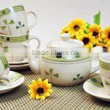 9PCS STONEWARE HANDPAINTED TEA CUP SET thumbnail-1