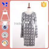 Fashion Fitted White Black Print Long Sleeve Cheap Price Strength Milk Silk Dress thumbnail-2