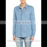 2016 New Arrival Ladies Long Sleeve Blue Denim Shirt OEM Service thumbnail-1