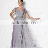 Elegant Mother Ball Gown Chiffon Beaded Short Sleeve Bridesmaid Dress thumbnail-1