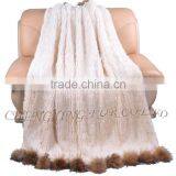 CX-D-108 Hand Knitted Super Cream Real Rex Rabbit Fur Throw Blanket thumbnail-4