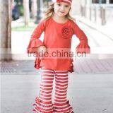 2017 New Design Kids Clothing Soft Cotton Trousers Ruffle Wholesale Orange Children Baby Pants for Girl thumbnail-3