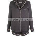 MGOO Women White Piping Pajamas Set Button Up Satin Pyjama Set Long Sleeve Top With Shorts Sleepwear thumbnail-4