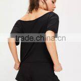 Black Printed Short Pyjama Set Boat Neck Logo T-Shirt With High Waist Running Pants Home Sleepwear thumbnail-4