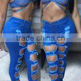 Women Brand Pants Ladies Casual Blue With Waist-length Ripped Distressed Female Jeans thumbnail-4
