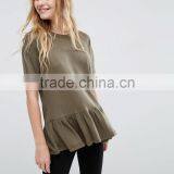 Fashion t Shirt Wholesale, t Shirt Ruffle Hem, Blank t Shirt thumbnail-1