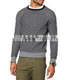 Raglan Long Sleeve Rib Knit Black Neckline Cotton Sweater Mens Striped Pullover thumbnail-2