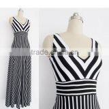Deep V-Neck Sleevless Long Dresses Elegant Style Striped Evening Party Summer Dresses for Wholesale 2016 thumbnail-5