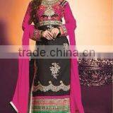 Solid Balck Color With Zari Pink Rich Embroidery Work All Over Heavy Designer Semi Stitch Salwar Kameez thumbnail-1