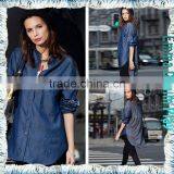 Long Sleeve Patches Longline Jean Shirts for Ladies thumbnail-3