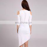 Women Off The Shoulder Long T-Shirt Wholesale Design Irregular Hem Blank T-Shirt thumbnail-3