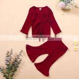 Baby Girl Clothing Sets Fall Winter Toddler Long Sleeve Tops+Flare Pants Girls Casual Ribbed Outfits 2pcs Set Solid Color thumbnail-5