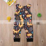 Kids Fox Print Zoo Bodysuits With Pocket Striped Full Print Girls Rompers Long Sleeved Kids Jumpsuits 0-2years Free Shipping thumbnail-4